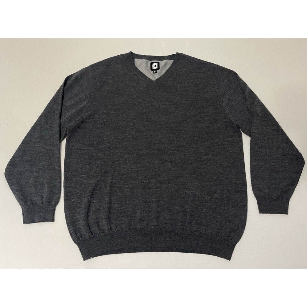 Footjoy Sweater Mens XL Gray Pullover V Neck 100% Wool Golf Casual Gorpcore
